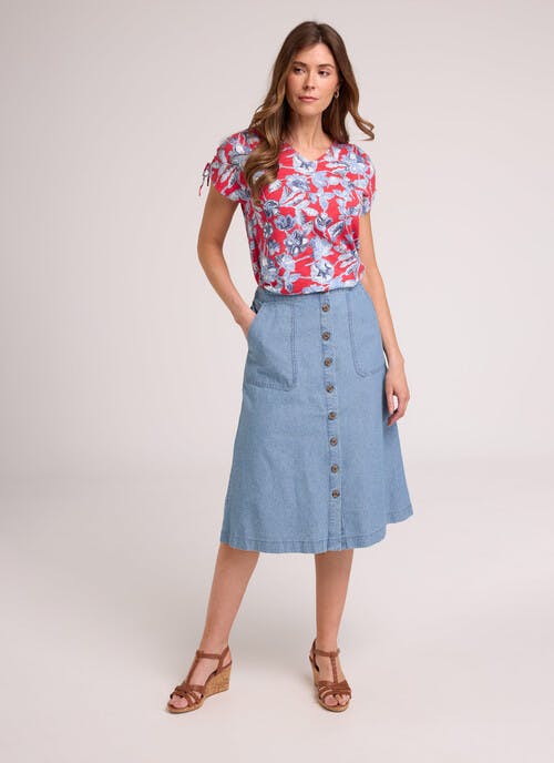 Pure Cotton Chambray Midi Skirt