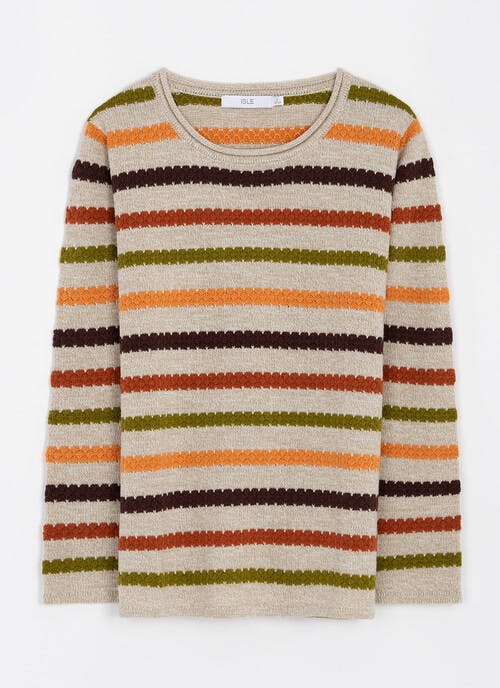 Textured Stitch Striped Crew Neck Jumper