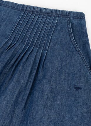 Pure Cotton Denim Pintuck Midi Skirt