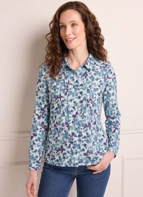 Easy Care Front Pleat Printed Blouse