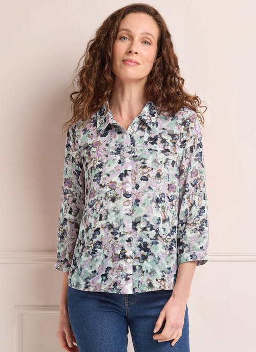 Printed Round Collar Crinkle Blouse