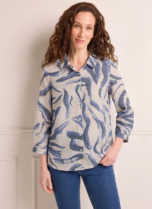 Printed Round Collar Crinkle Blouse