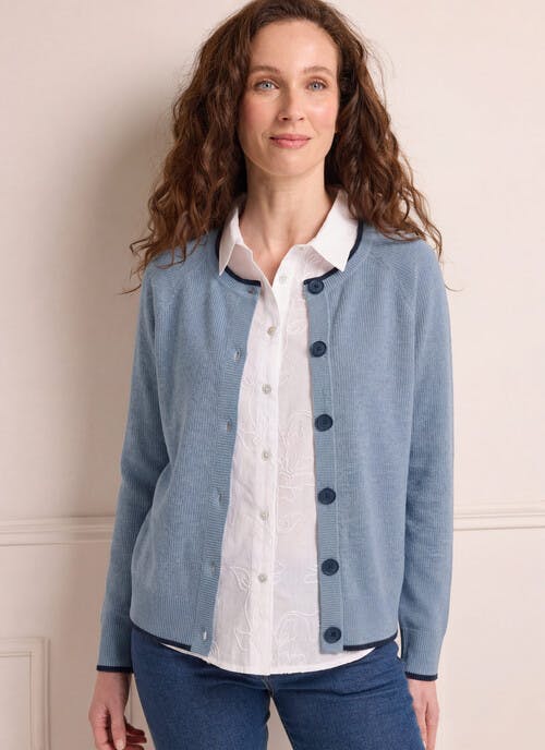 Round Neck Cardigan with Contrast Buttons