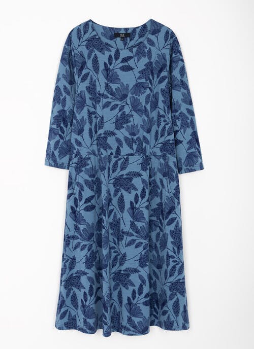 Leaf Print Midi Jersey Dress