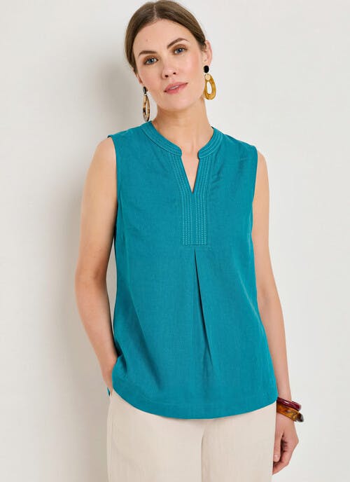 Linen Blend Stitch Detail Top