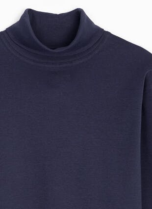 Pure Cotton Roll Neck Long Sleeve Jersey Top