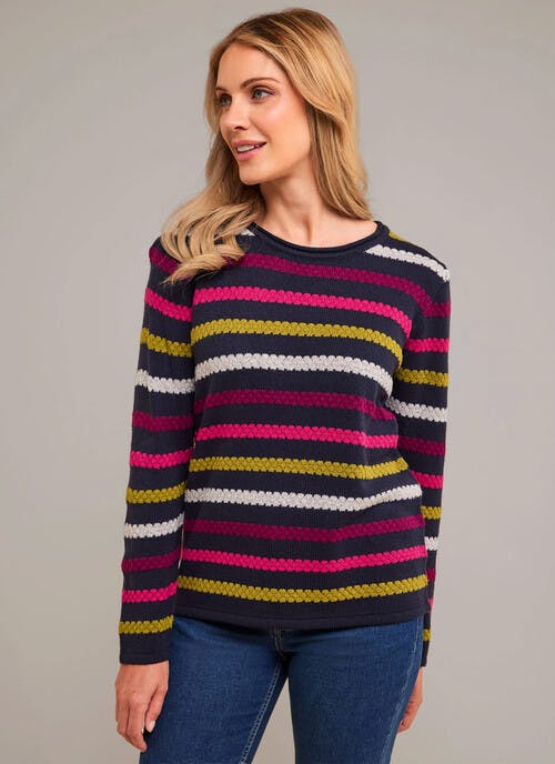 Textured Stitch Striped Crew Neck Jumper