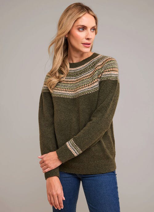 Soft Touch Fairisle Yoke Crew Neck Jumper