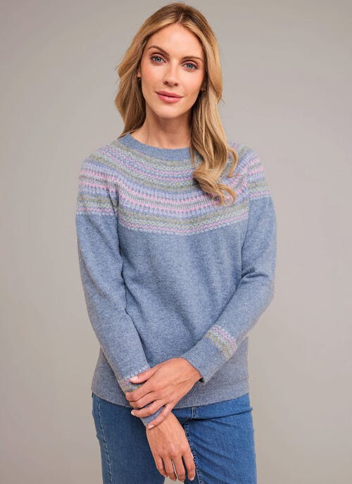 Soft Touch Fairisle Yoke Crew Neck Jumper