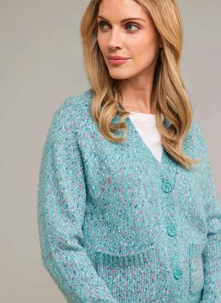 Tweedy Nep V Neck Cardigan