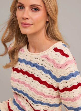 Pure Cotton Pointelle Striped Jumper