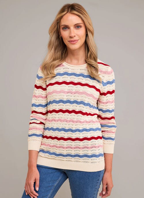 Pure Cotton Pointelle Striped Jumper