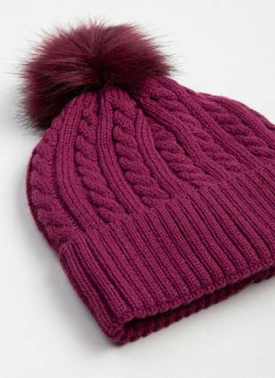 Fur Lined Knit Cable Hat
