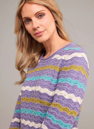 Pure Cotton Pointelle Striped Jumper