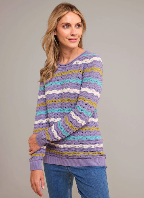 Pure Cotton Pointelle Striped Jumper