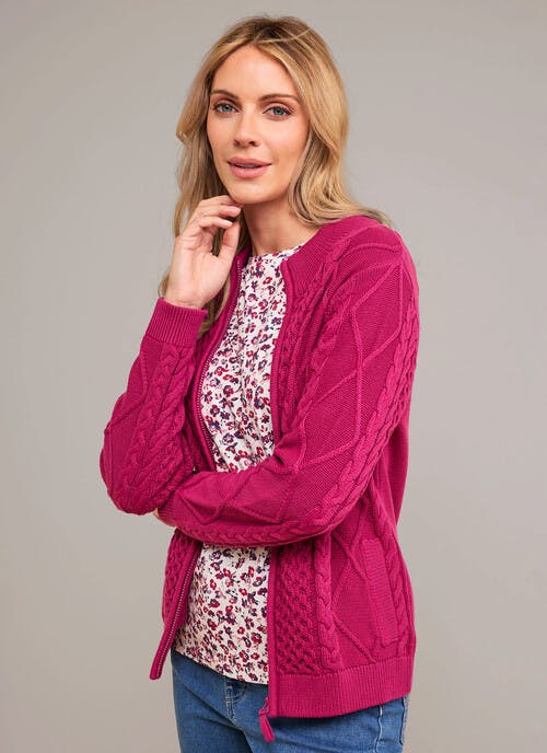 Pure Cotton Cable Zip Front Cardigan