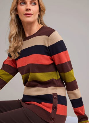 Colour Block Striped Crew Neck Jumper