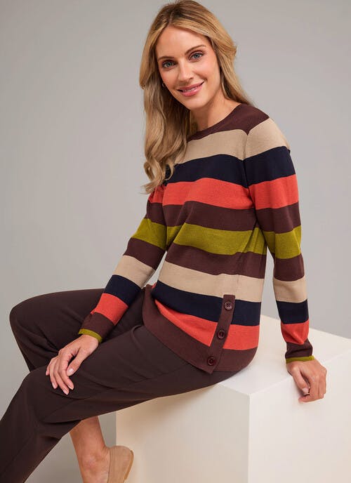 Colour Block Striped Crew Neck Jumper