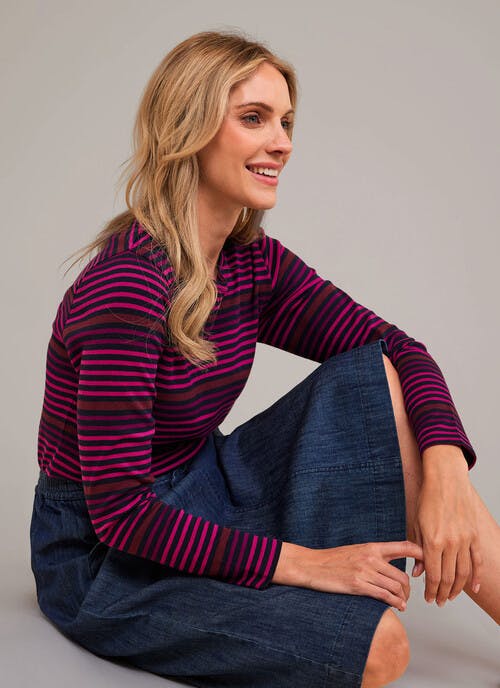 Pure Cotton Multi Striped Crew Neck Top