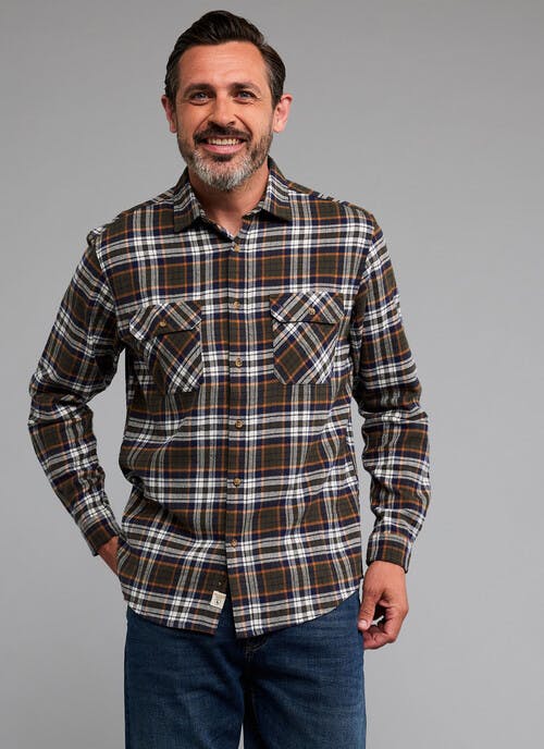 Pure Cotton Long Sleeve Checked Twill Shirt