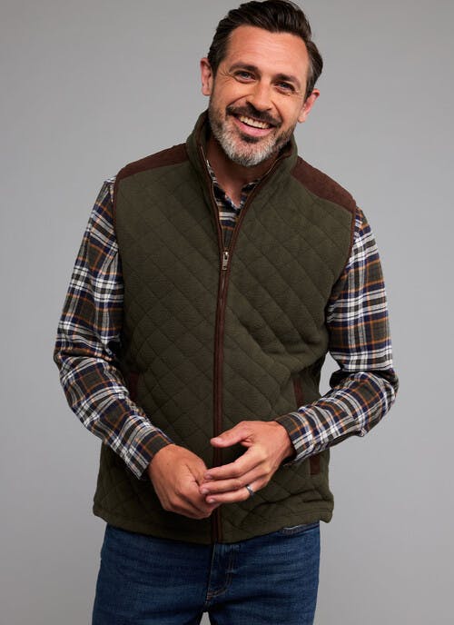 Quilted Fleece Gilet With Faux Suede Trim