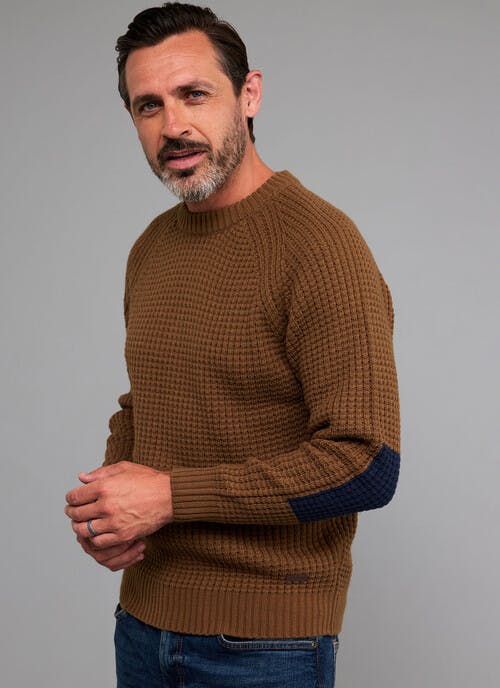 Crew Neck Jumper With Elbow Patches
