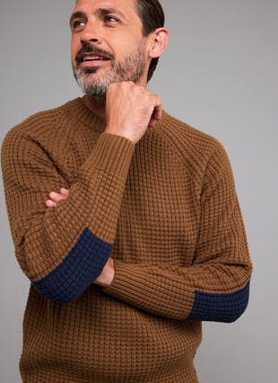 Crew Neck Jumper With Elbow Patches