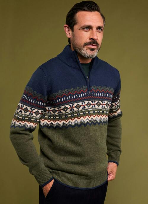 Wool Blend Half Zip Fairisle Jumper