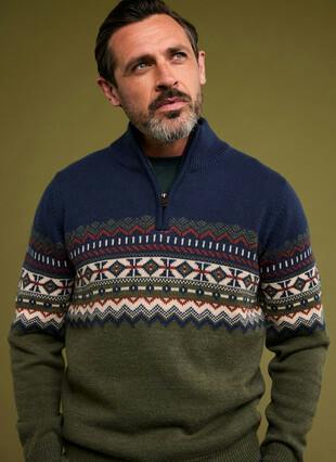 Wool Blend Half Zip Fairisle Jumper