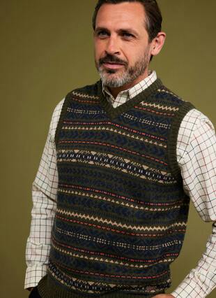 Wool Blend V Neck Sleeveless Fairisle Jumper