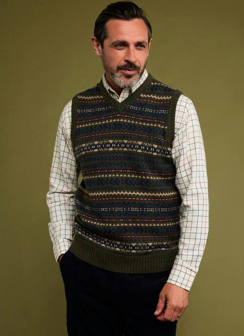 Wool Blend V Neck Sleeveless Fairisle Jumper
