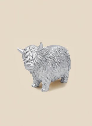 Large Silver Highland Cow Ornament