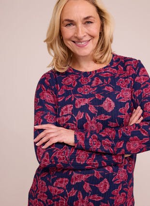 Brushed Warm Handle Ribbed Printed Top