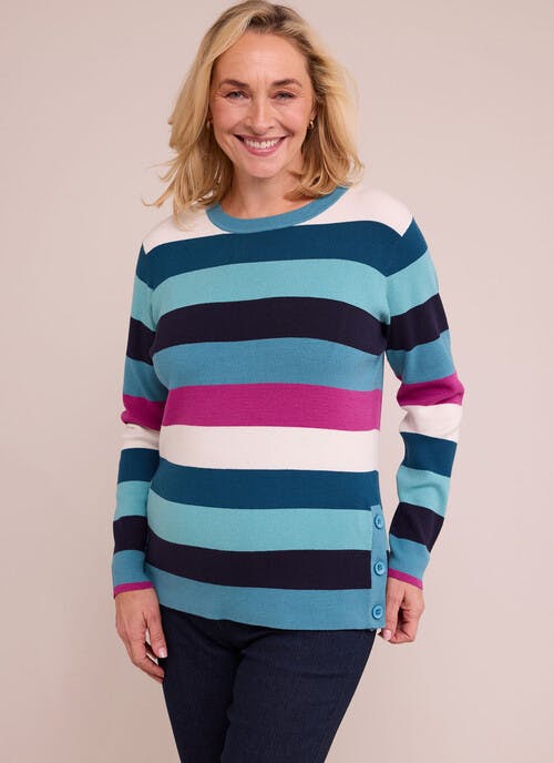 Colour Block Striped Crew Neck Jumper