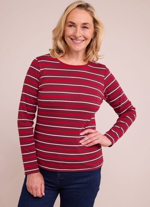 Pure Cotton Striped Crew Neck Top