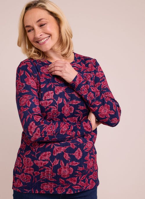 Brushed Warm Handle Ribbed Printed Top