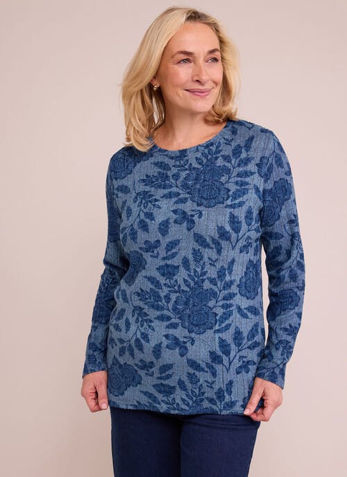 Brushed Warm Handle Ribbed Printed Top