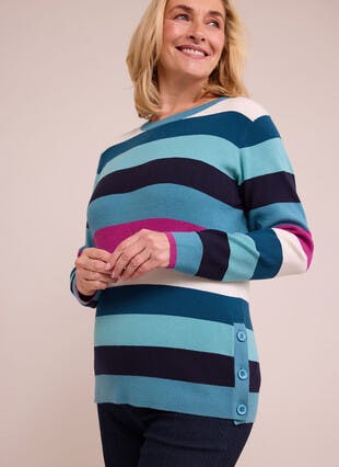 Colour Block Striped Crew Neck Jumper