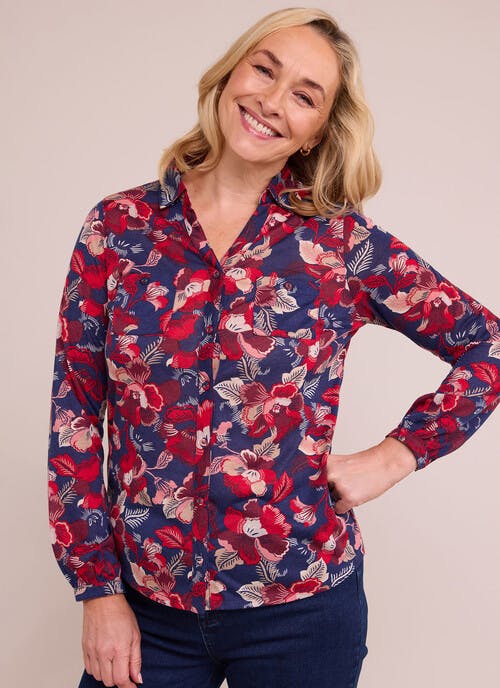 Collared Floral Print Jersey Shirt