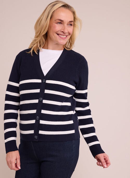 Striped V Neck Cardigan