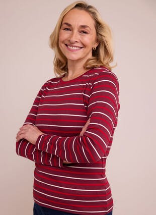 Pure Cotton Striped Crew Neck Top