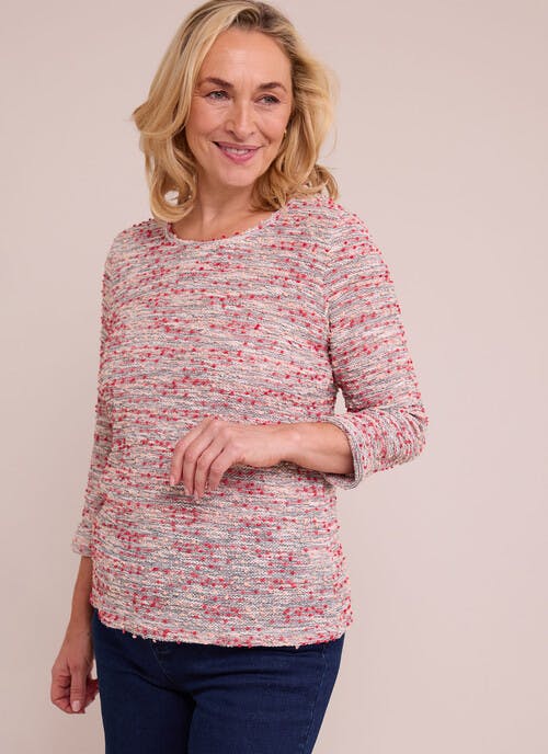 Cotton Blend Textured Crew Neck Top