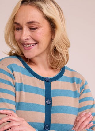 Striped Contrast Colour Crew Neck Cardigan