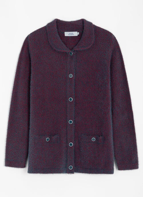 Rib Trim Teddy Knit Collared Cardigan