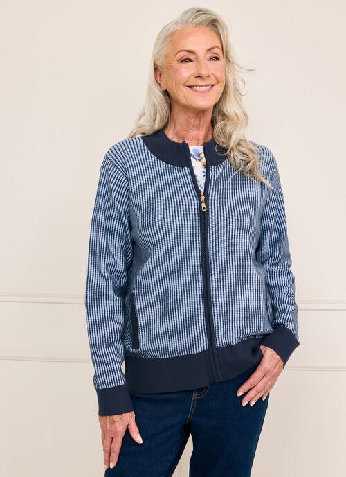Textured Funnel Neck Zip Cardigan