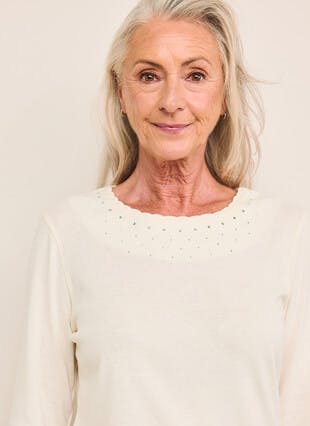 Cotton Rich Lattice Trim Embellished Top