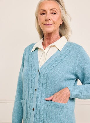 Cable Trim V-Neck Cardigan