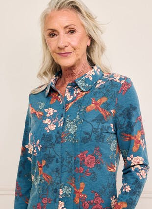 Picot Trim Jersey Print Blouse