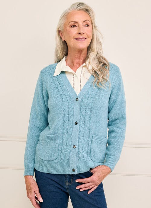 Cable Trim V-Neck Cardigan