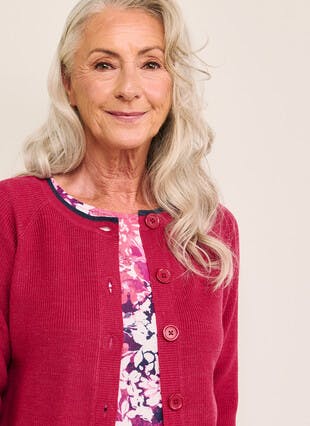 Contrast Trim Crew Neck Cardigan